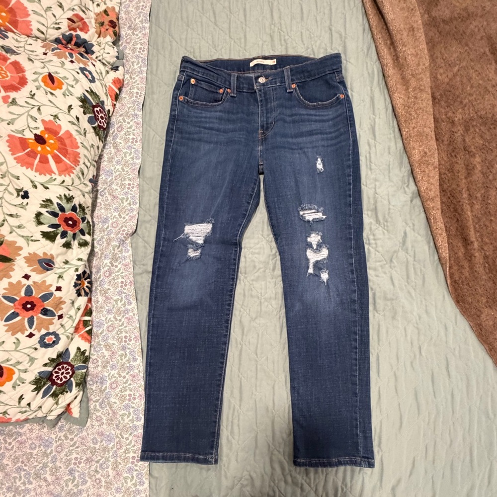 Levi's Dark Blue Distressed Boyfriend Jeans